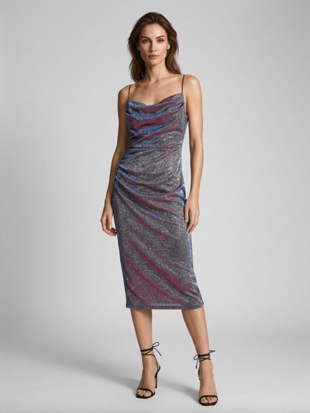 SHEIN Multicolored Iridescent Metallic Slip Midi Dress Sz L